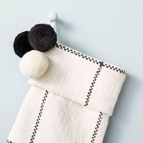 Hearth & Hand with Magnolia Holiday Stocking Collection Cream/Gray‎ Windowpane - Picture 4 of 5